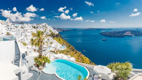 swimming-pool-panoramic-view-caldera-aegean-sea-santorini-greece-sunny-summer-holiday-template